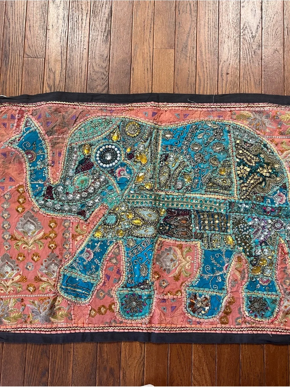 Embellished Elephant Wall Hanging in Teal and Coral